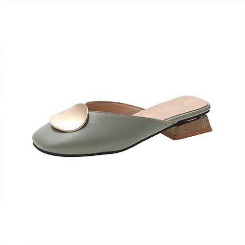 Muller Shoes Women Slippers Metal Slingbacks Comfortable Woman Low Square Heels Summer Fashion Outdoor Casual Ladies Footwear