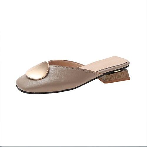 Muller Shoes Women Slippers Metal Slingbacks Comfortable Woman Low Square Heels Summer Fashion Outdoor Casual Ladies Footwear