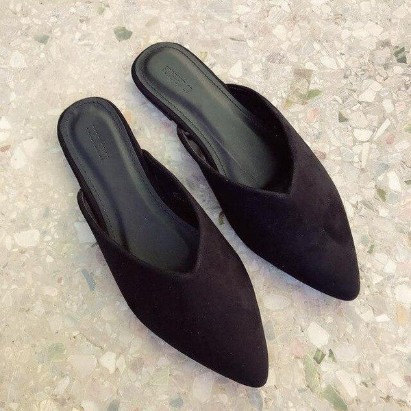 Summer Slippers Flats Indoor And Outdoor Wear Fashionable Pointed Flat-bottomed Slacker Muller Shoes black shoes